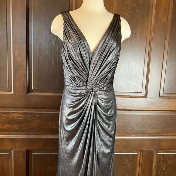 Tadashi Collection Evening Dress L Twist Front Sleeveless Long Metallic Jersey - Picture 4 of 13